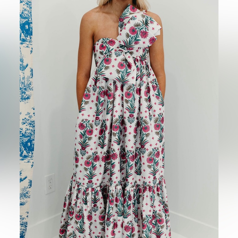 Floral Maxi Dress with Pink and Green Pattern - Picture 1 of 2